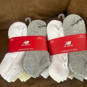 New Balance Men's No Show Socks - White , gray and cream cushion 20 socks bundle